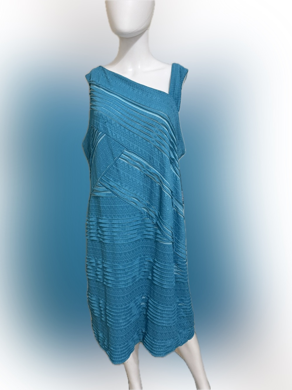New With Flaws Signature by Robbie Bee Teal Asymmetrical One Shoulder Dress 2X